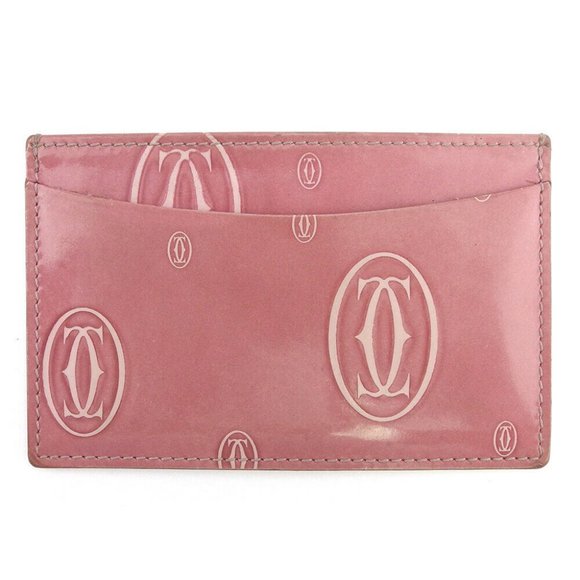 Cartier card case Happy Birthday pink enamel leather Auth used T18229